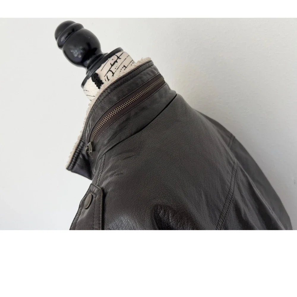 Levis Mens Faux Leather Sherpa Lined Bomber Jacket‎ Dark Brown Military Large